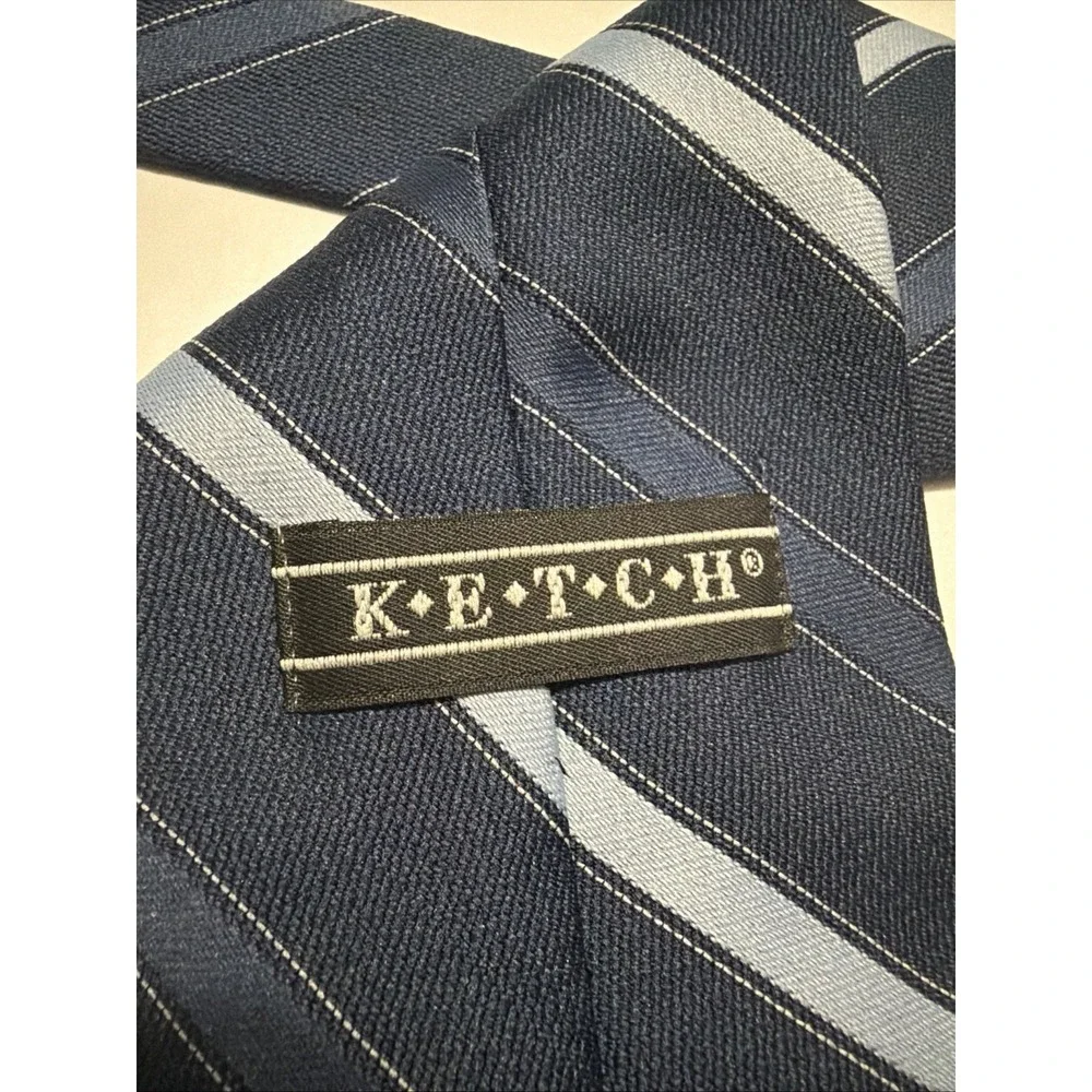Ketch Mens Blue Striped Clip-On Necktie Navy Light Blue Diagonal Stripe Tie